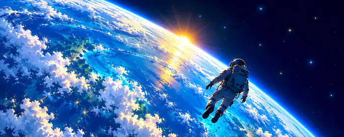 UltraWide 21:9 обои планета (3440x1440): космонавт, Земля, Солнце, звёзды