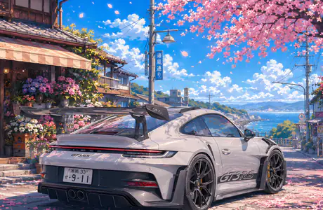 Power Wallpapers for Samsung Galaxy Tab (1920x1920): Porsche 911 GT3 RS, sakura, Japan, street