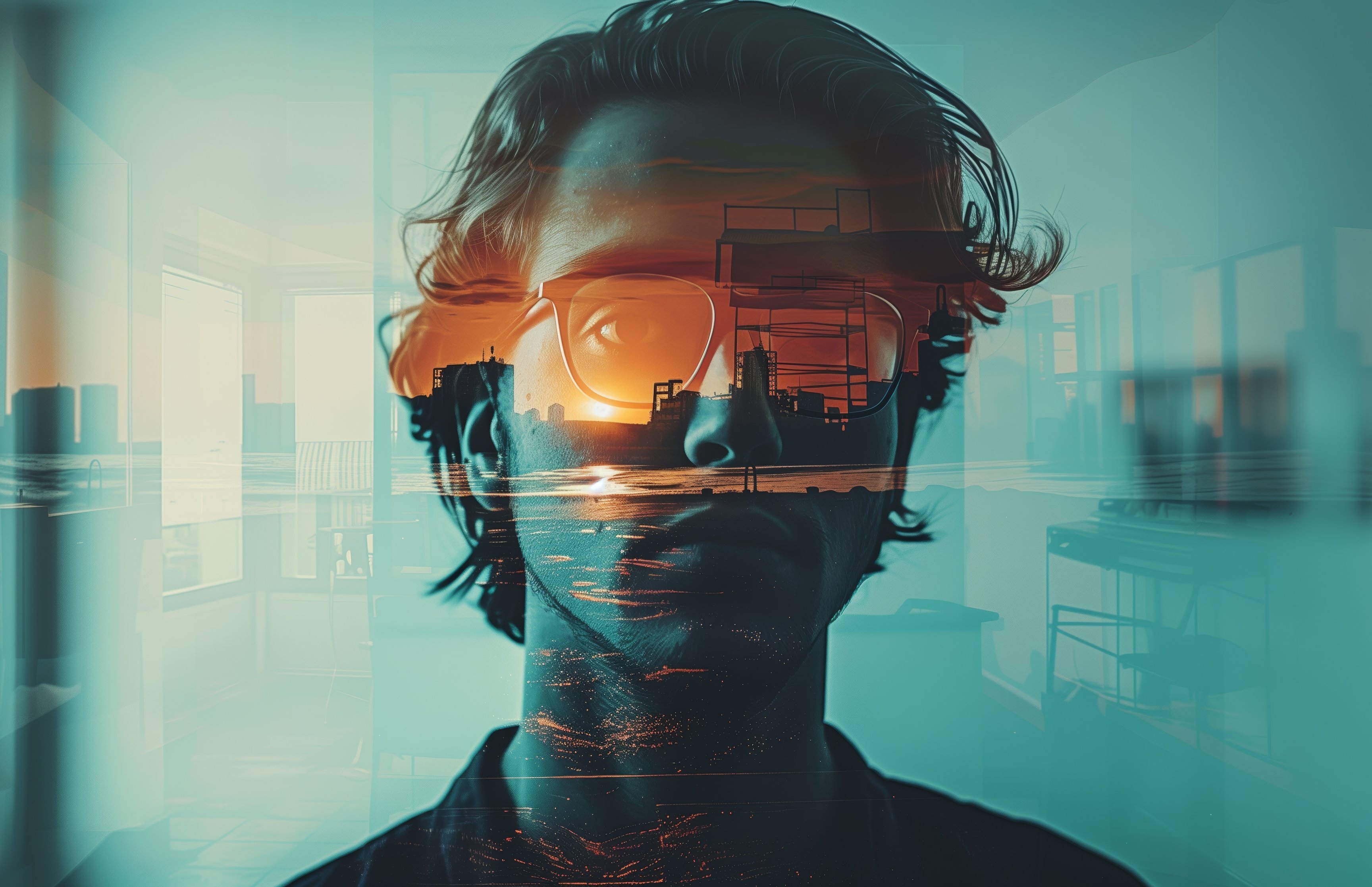 Mans face with sunset reflection - Wallpapers for Apple MacBook 16.2″ in 3456x2234 resolution