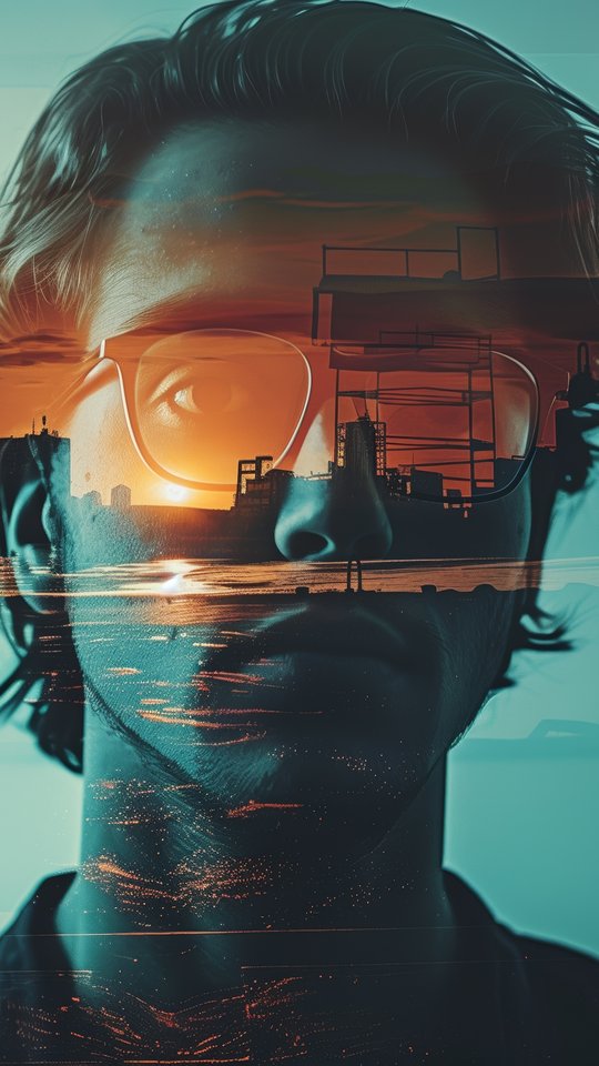 Mans face with sunset reflection - Wallpapers for Samsung, HTC, Sony in 540x960 resolution