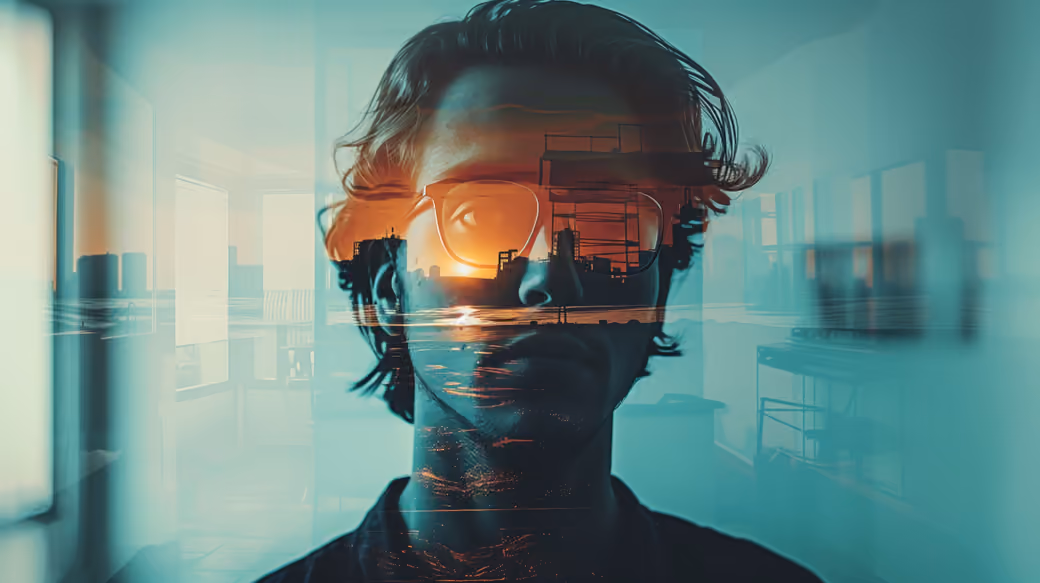 Mans face with sunset reflection - WUXGA wallpapers in 1920x1200 resolution