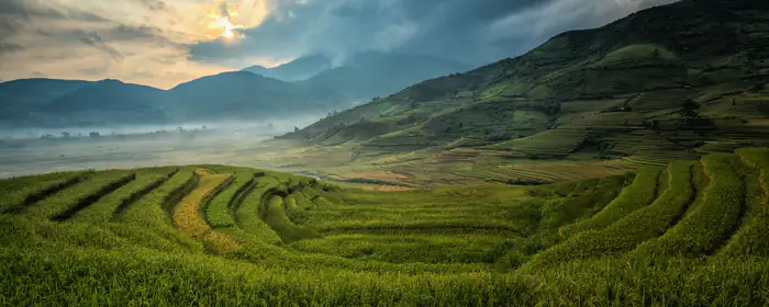 UltraWide 32:9 Clouds wallpapers (3840x1080): Philippines, evening, rice fields, mountains