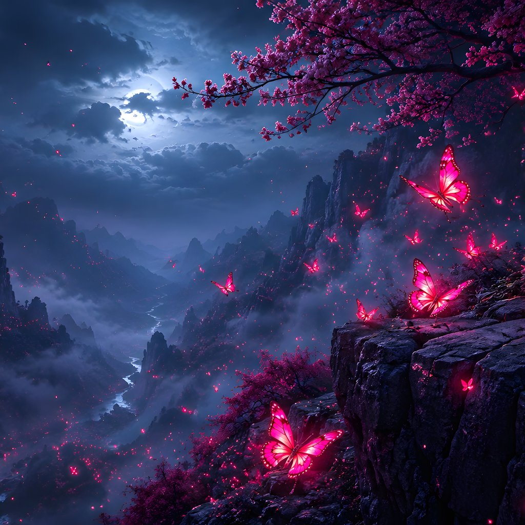 Glowing Butterflies in Moonlight - Wallpapers for Apple iPad 1 in 1024x1024 resolution