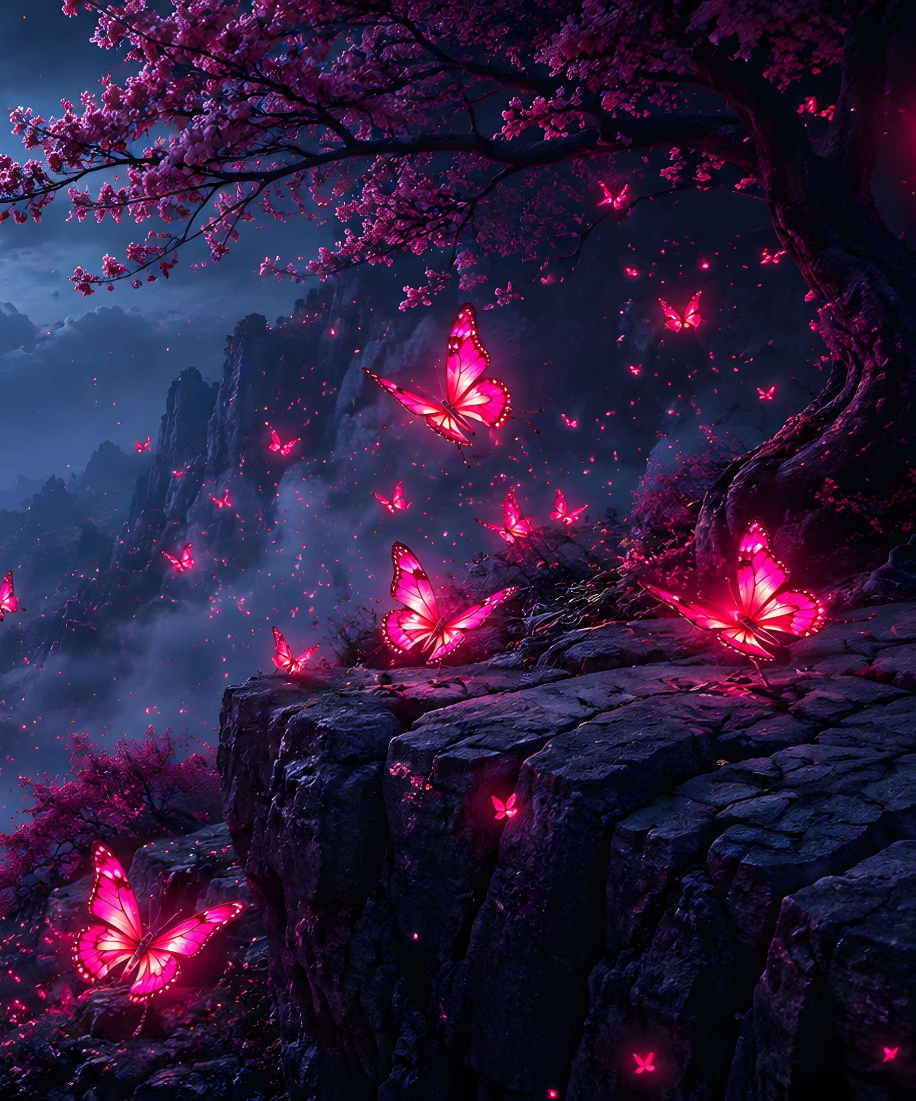 Glowing Butterflies in Moonlight - Wallpapers for Samsung Galaxy Z Fold4/Z Fold5/Z Fold6 in 1812x2176 resolution