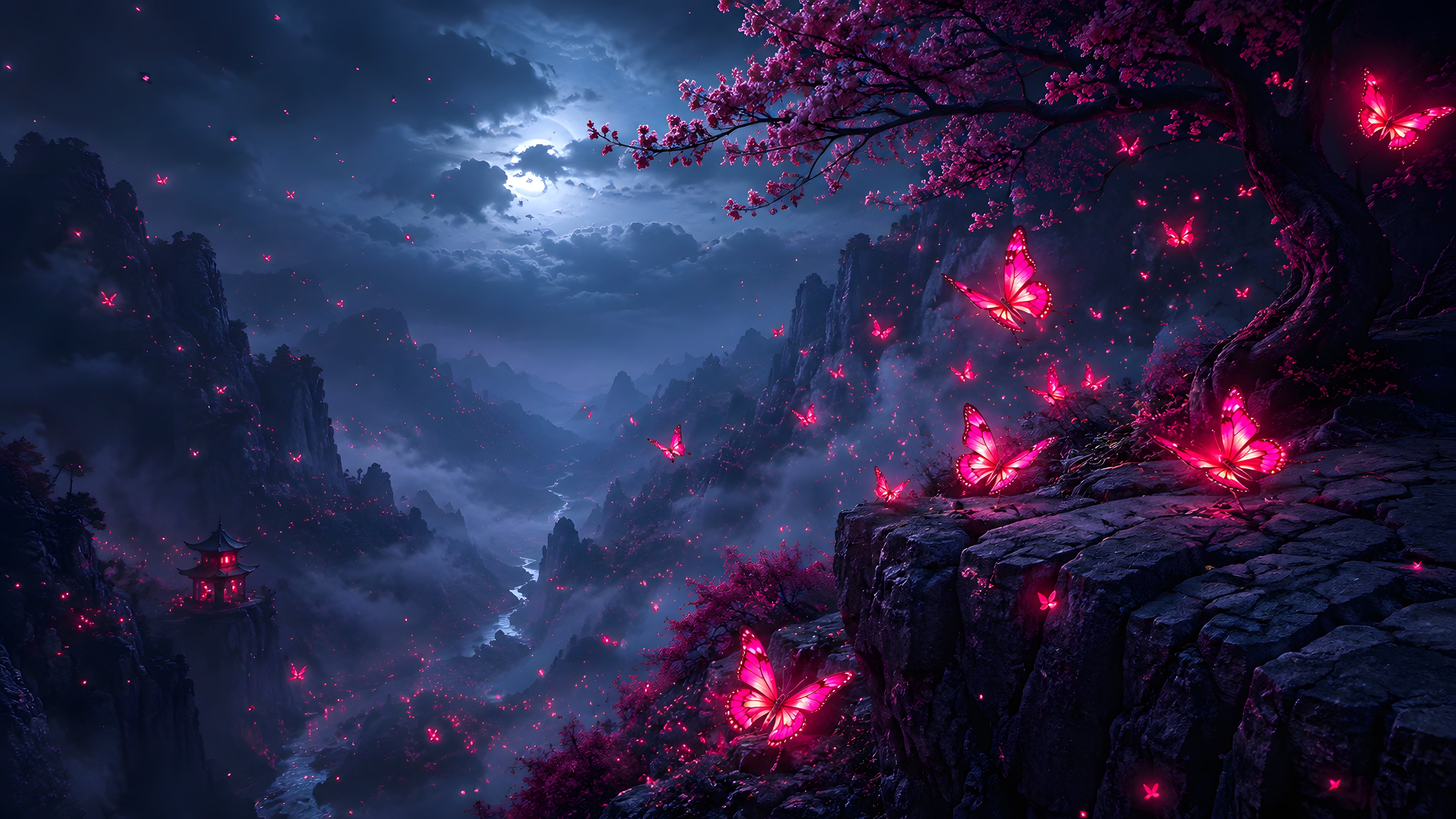 Glowing Butterflies in Moonlight - 5K wallpapers in 5120x2880 resolution