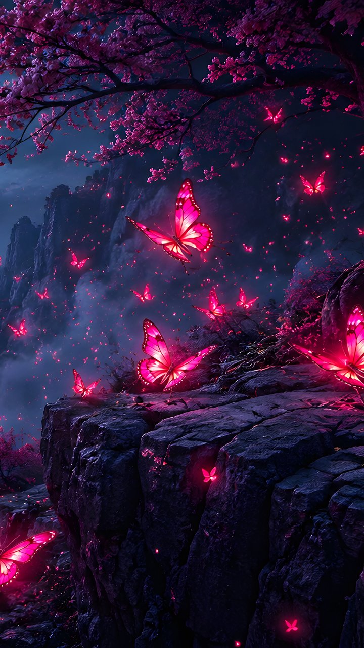 Glowing Butterflies in Moonlight - Wallpapers for Samsung/LG in 720x1280 resolution