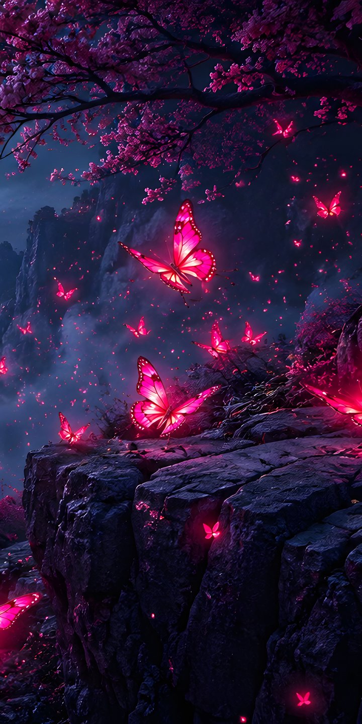 Glowing Butterflies in Moonlight - Wallpapers for Samsung Galaxy A03s, Xiaomi Redmi 7A, POCO C3 in 720x1440 resolution