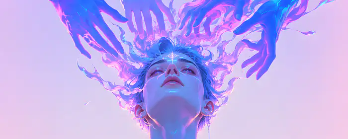 UltraWide 21:9 Light wallpapers (2560x1080): man, blue hair, hand, surrealism