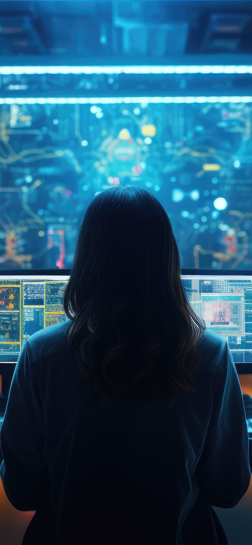 Hacker working with multiple screens - Wallpapers for iPhone 11/XR in 828x1792 resolution