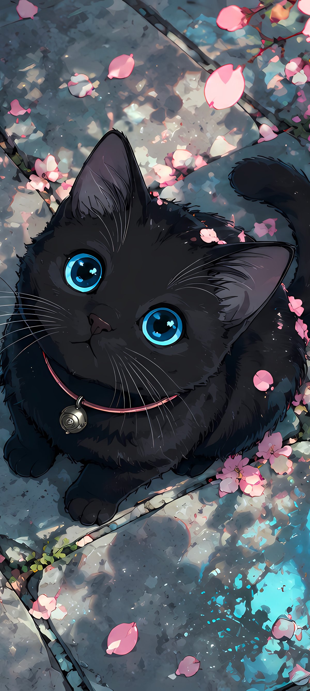 Black Cat Beneath Sakura Blossoms - Wallpapers for Xiaomi 15 in 1200x2670 resolution