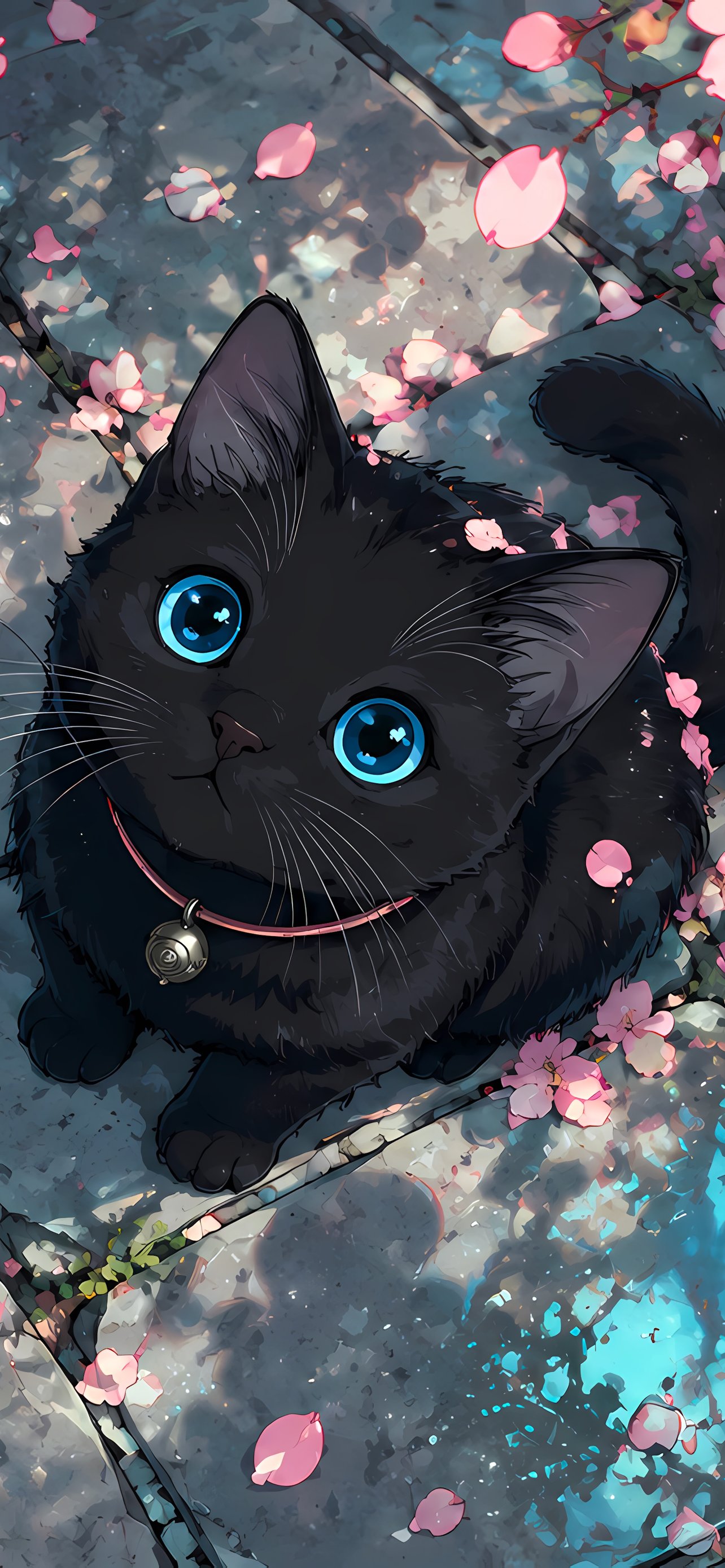 Black Cat Beneath Sakura Blossoms - Wallpapers for iPhone 13 Pro Max/12 Pro Max/14 Plus in 1284x2778 resolution