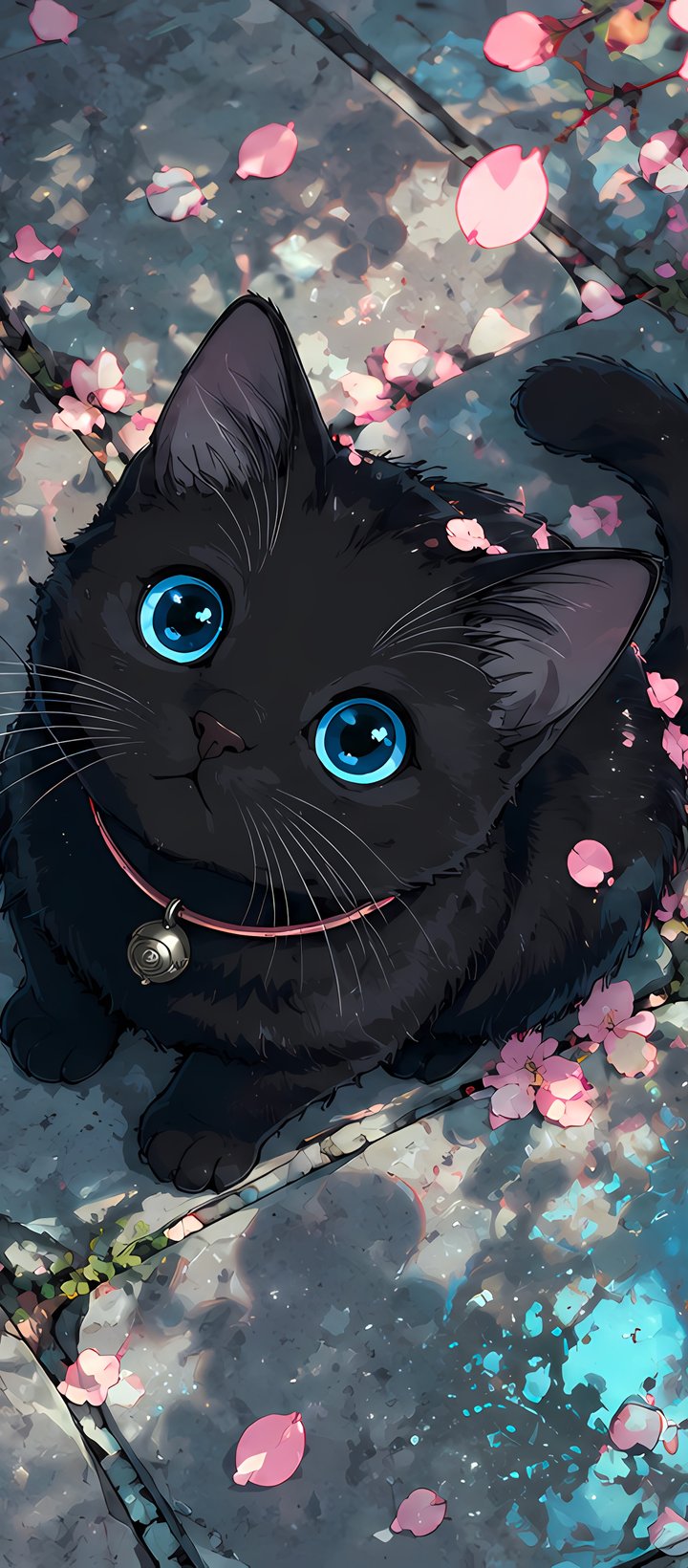 Black Cat Beneath Sakura Blossoms - Wallpapers for Xiaomi Redmi 14C, POCO C71/C75/M7, Infinix Note 8 in 720x1640 resolution
