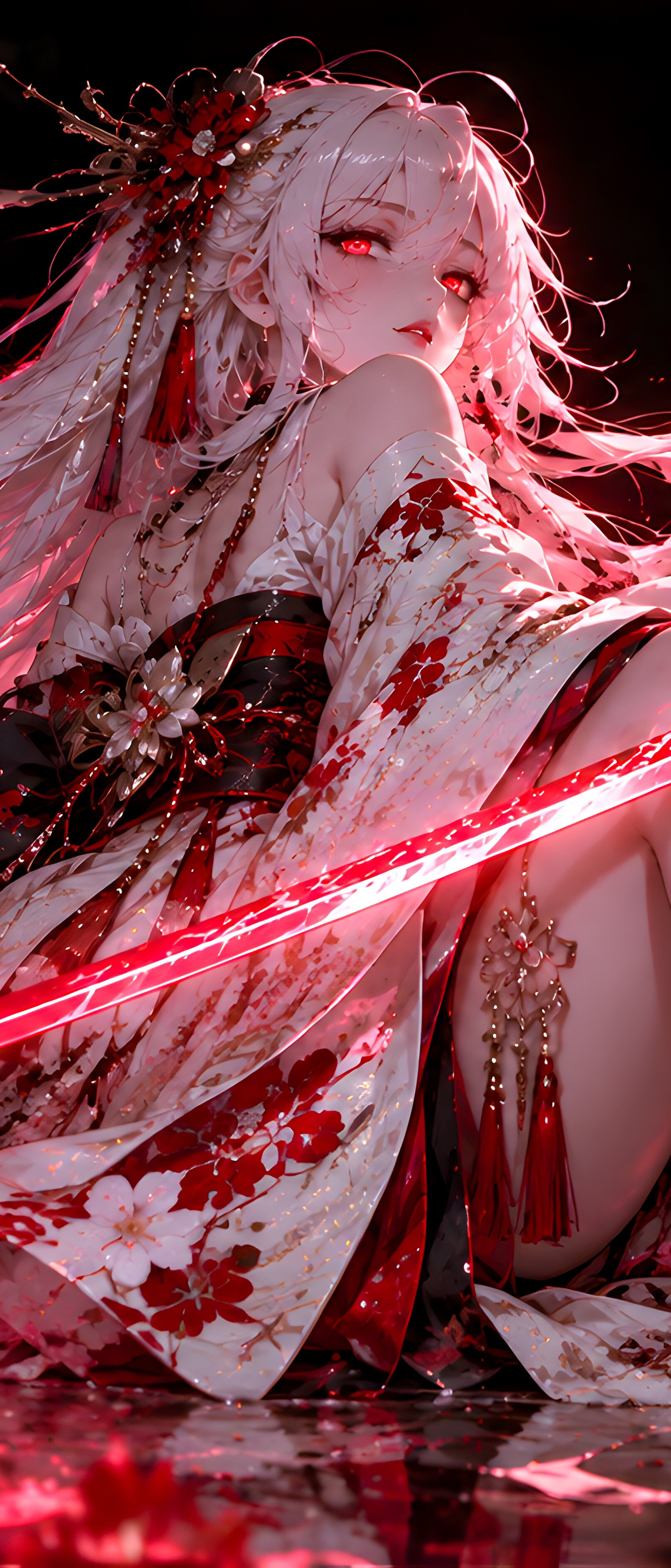 Anime Samurai Under a Crescent Moon - Wallpapers for Sony Xperia 1/Xperia 1 III/Xperia PRO-I in 1644x3840 resolution