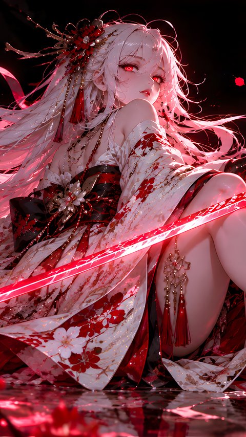 Anime Samurai Under a Crescent Moon - Wallpapers for LG/ASUS in 480x854 resolution
