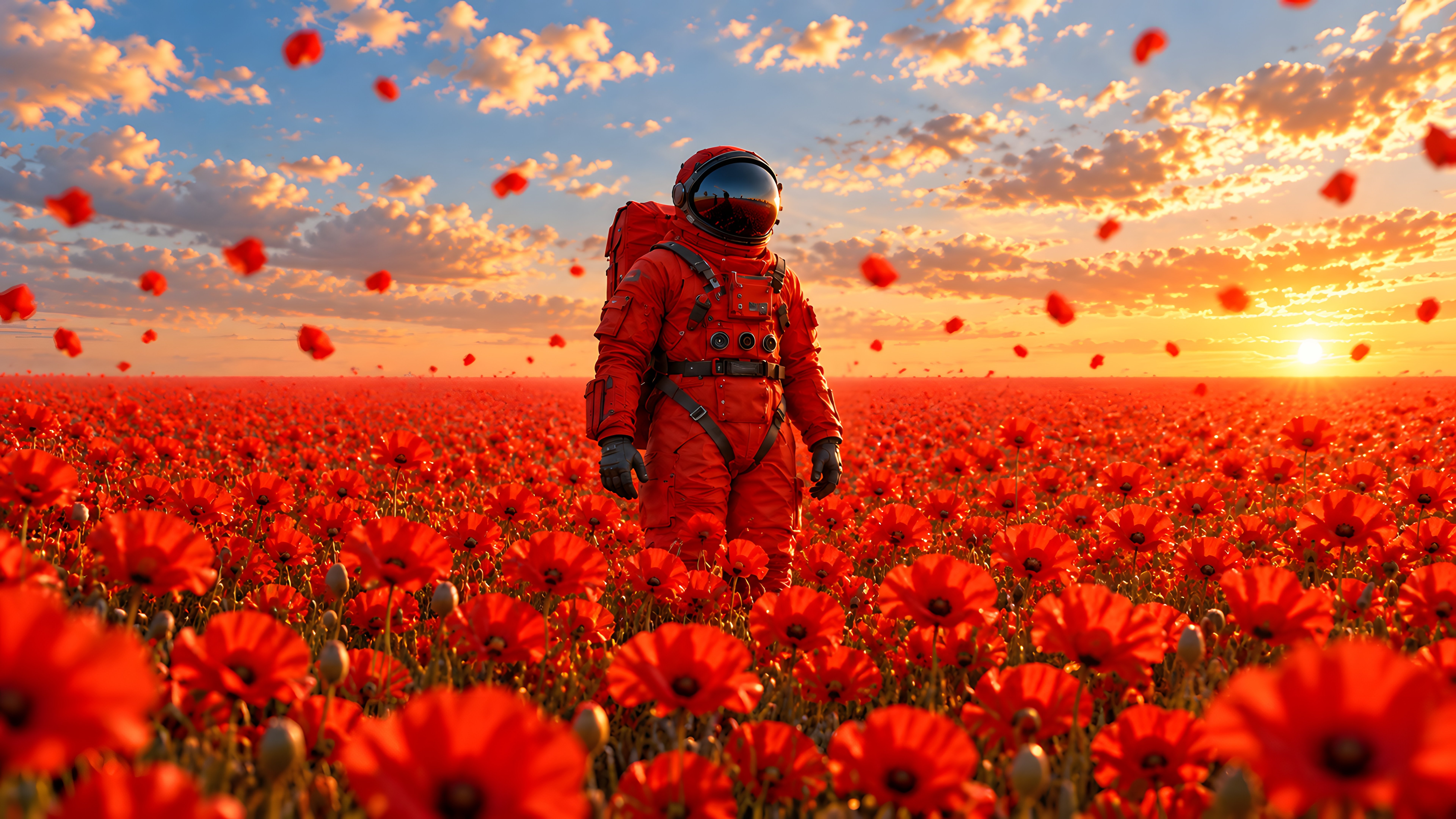 Astronaut Beneath a Colorful Sunset - 8K wallpapers in 7680x4320 resolution