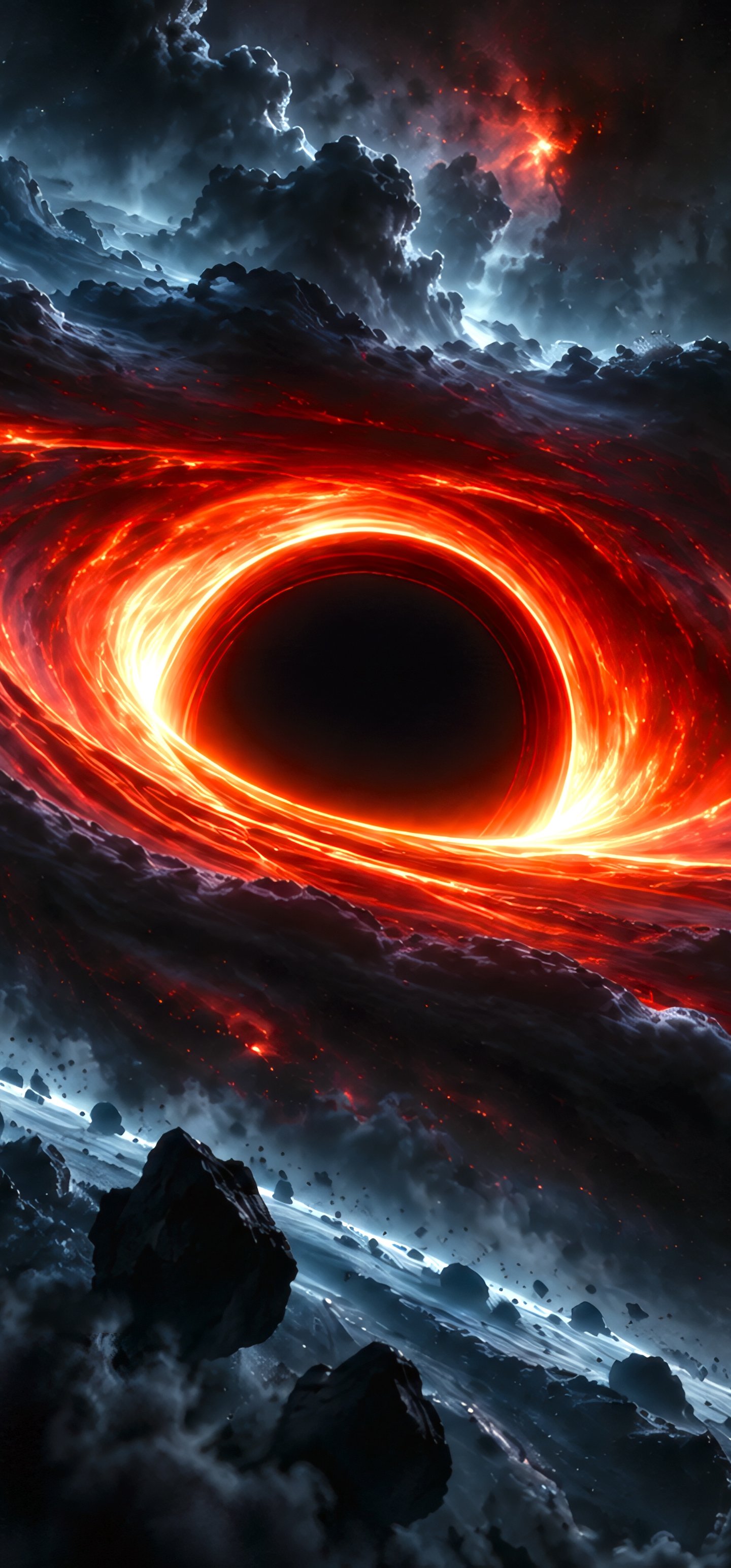 Powerful black hole swallows the nebula - Wallpapers for Samsung Galaxy S22 Ultra/S23 Ultra in 1440x3088 resolution