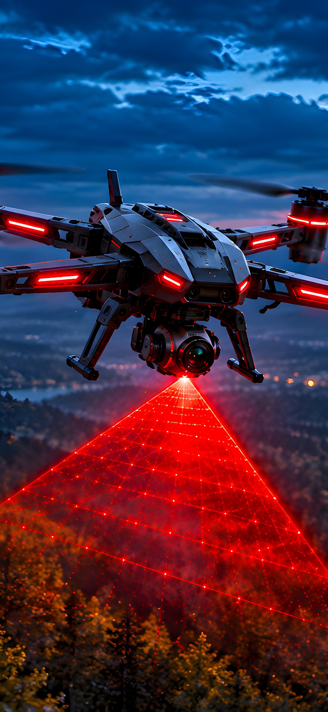 Search quadcopter over the forest - Wallpapers for iPhone 12 mini/13 mini, Samsung Galaxy S24/S24 FE/S25/S25 FE/S26/A55/A56/A35/A26/A16/M15, Xiaomi, Sony Xperia in 1080x2340 resolution
