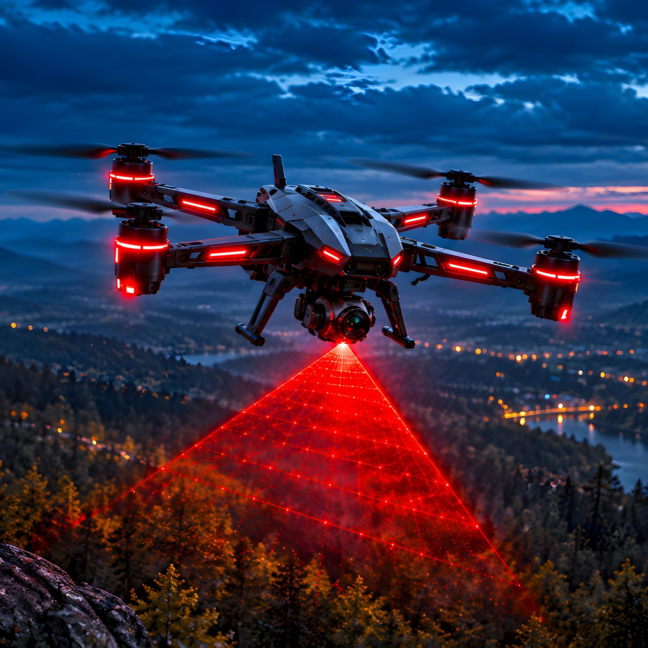 Search quadcopter over the forest - Wallpapers for Lenovo, Huawei in 1280x1280 resolution
