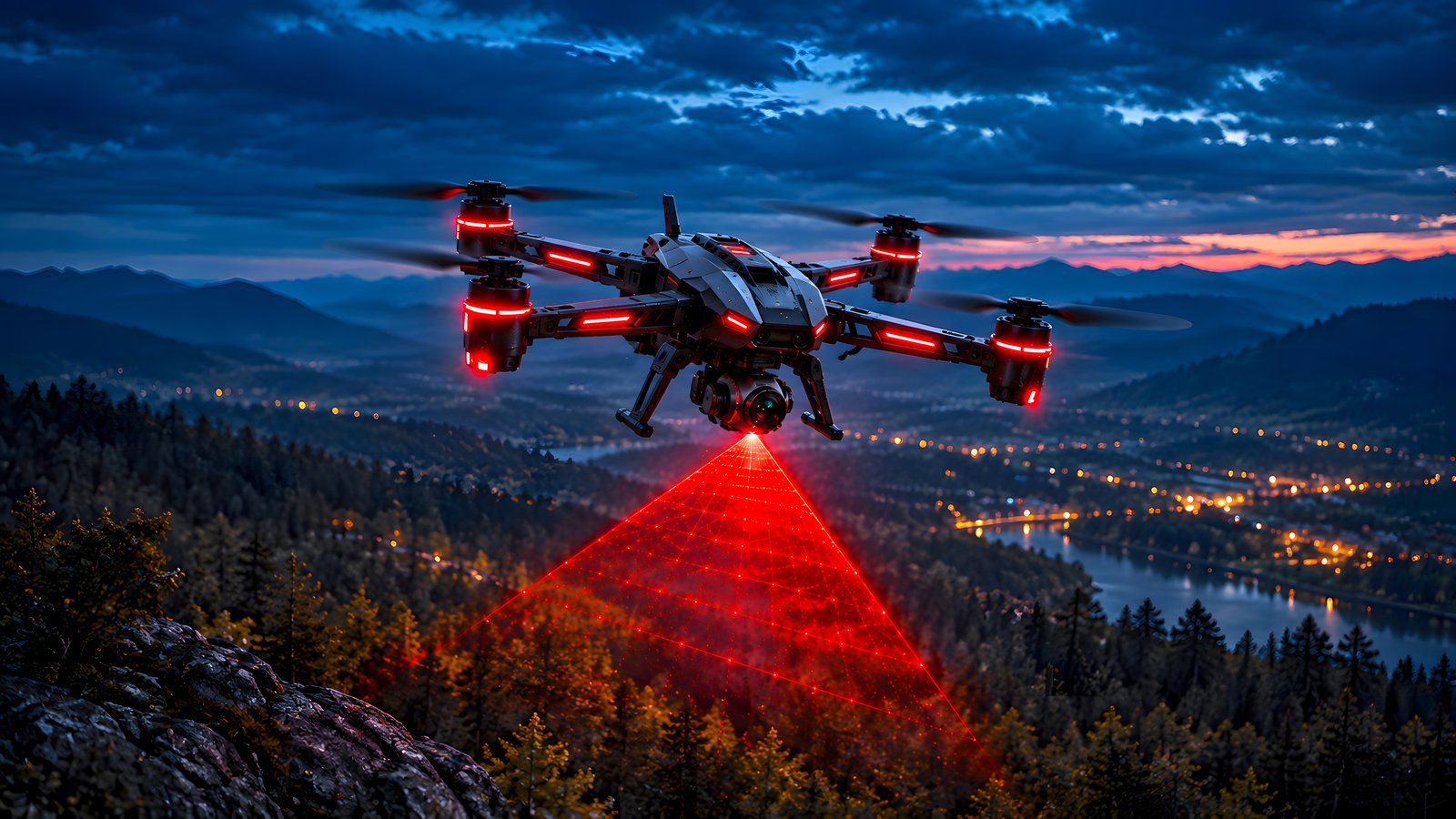 Search quadcopter over the forest - wXGA++ wallpapers in 1600x900 resolution