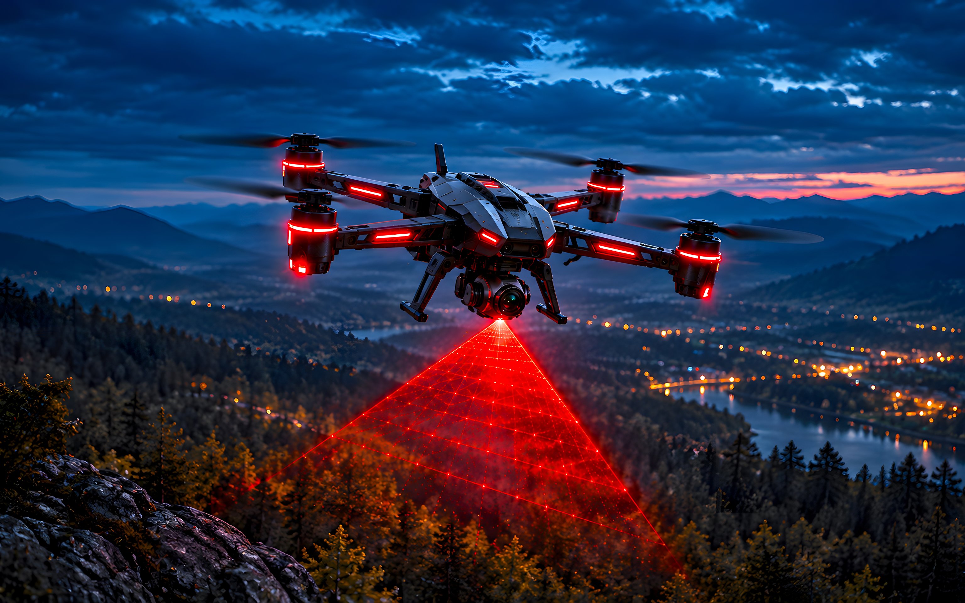 Search quadcopter over the forest - Wallpapers for Apple MacBook 16″ in 3072x1920 resolution
