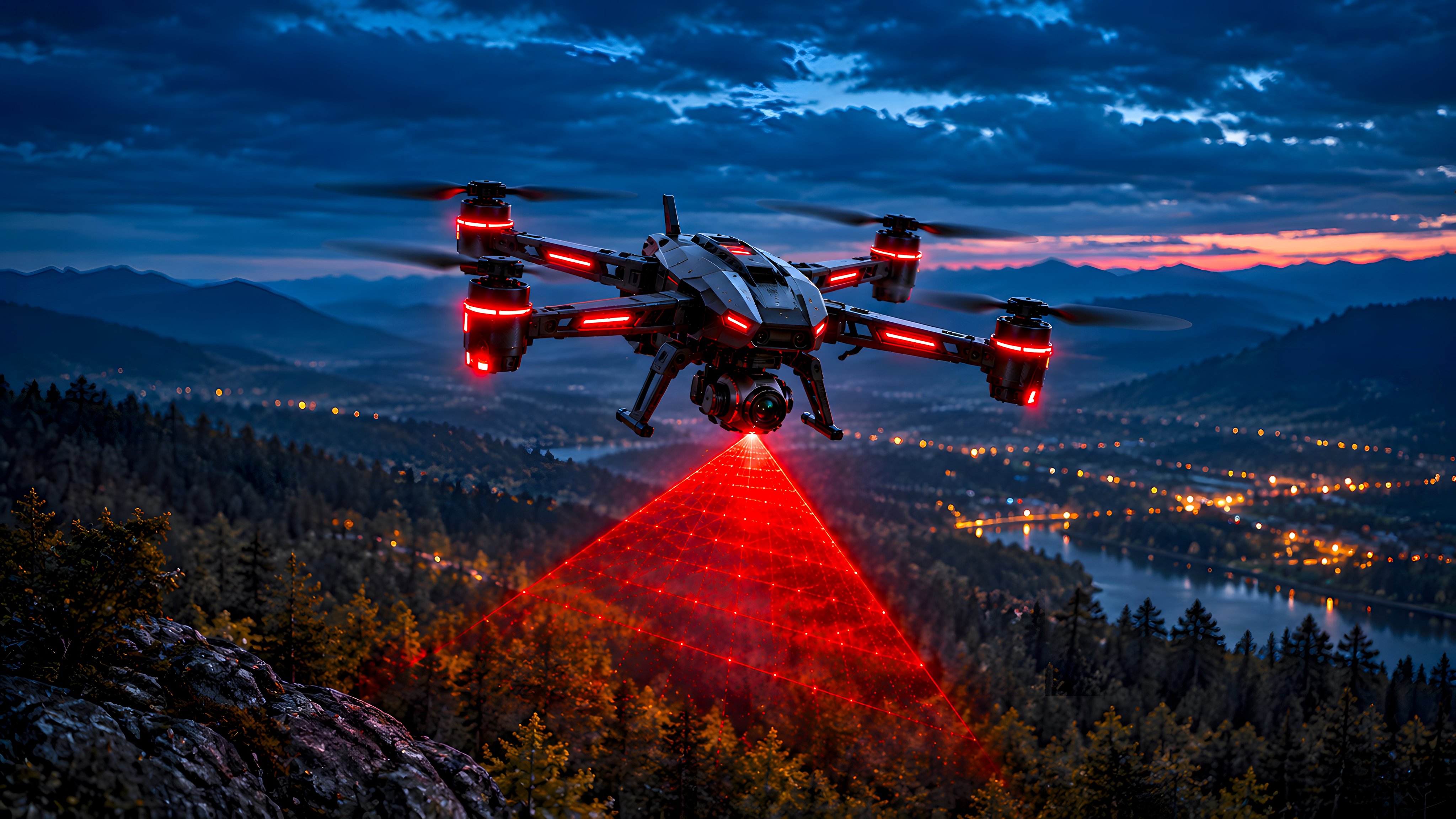Search quadcopter over the forest - Wallpapers for Apple iMac 21.5″ in 4096x2304 resolution