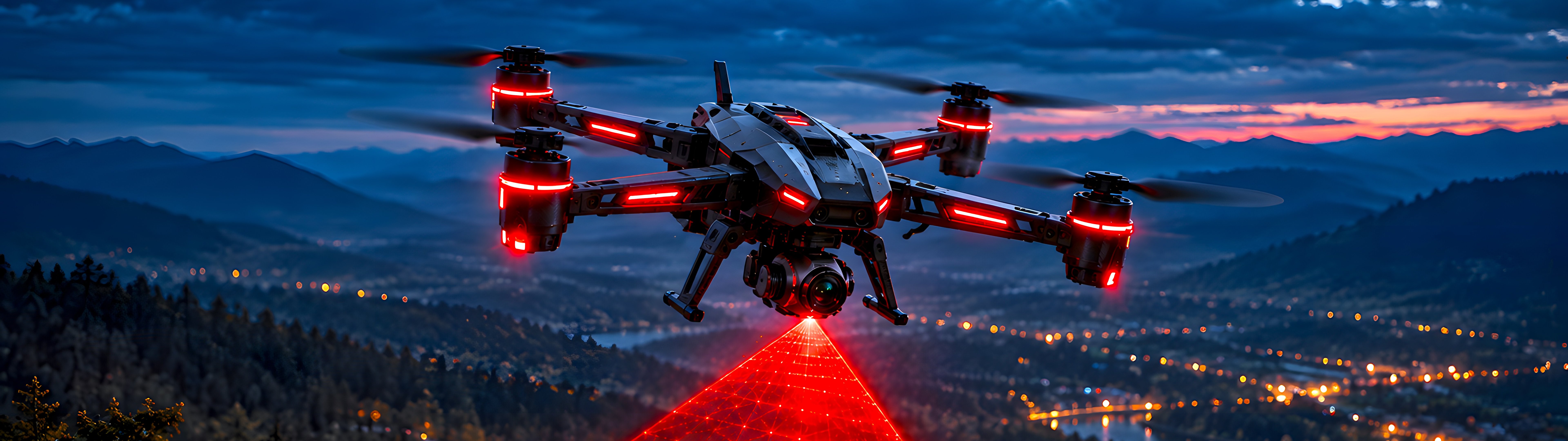 Search quadcopter over the forest - Dual Monitor Wallpapers in 7680x2160 resolution
