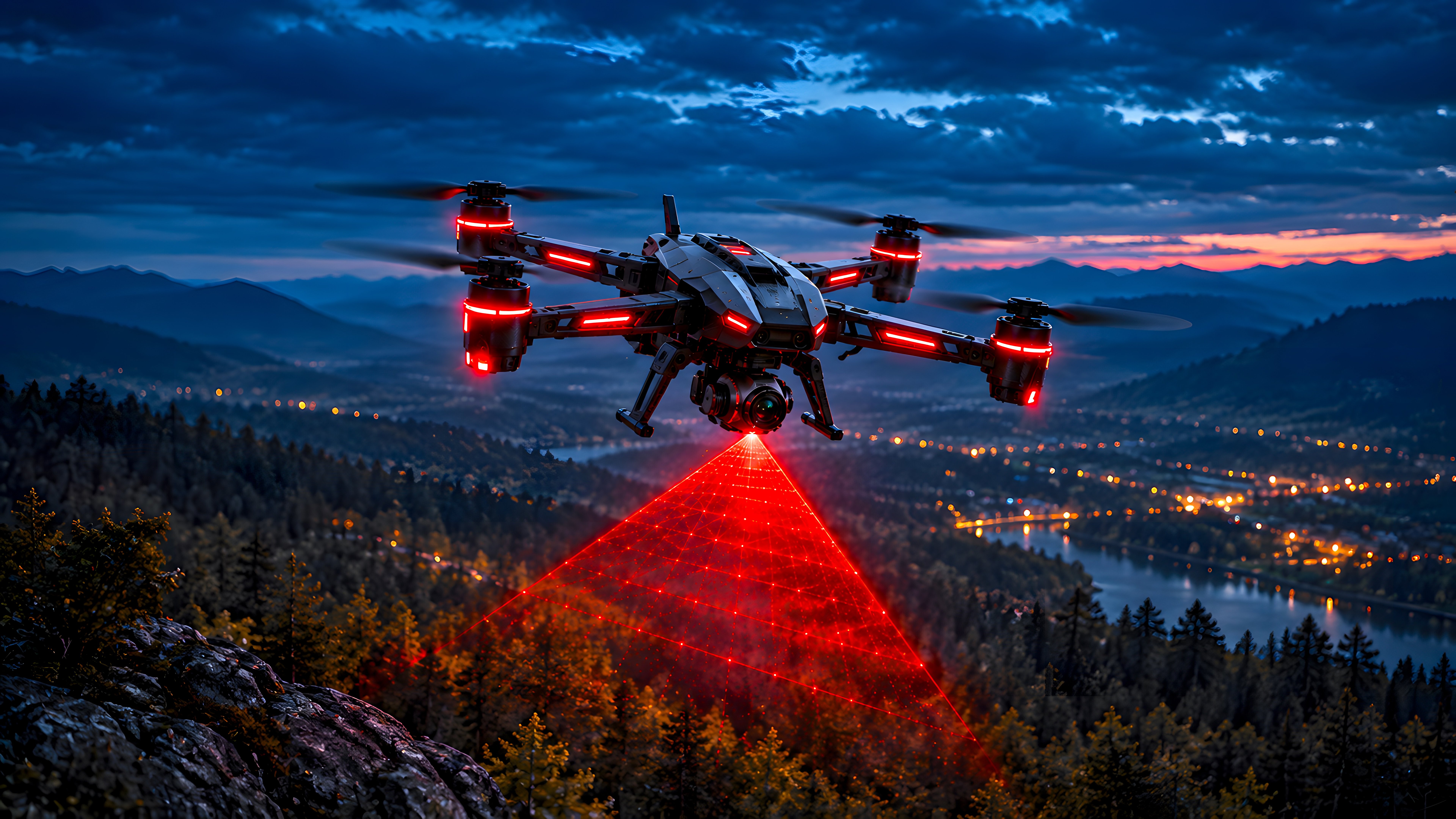 Search quadcopter over the forest - 8K wallpapers in 7680x4320 resolution