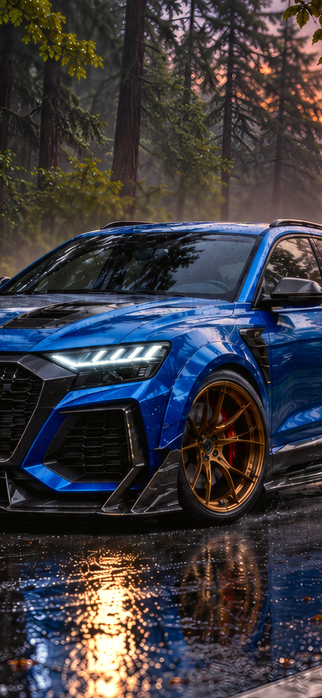 Blue Audi RS Q8 with carbon body kit - Wallpapers for iPhone X/XS/11 Pro in 1125x2436 resolution