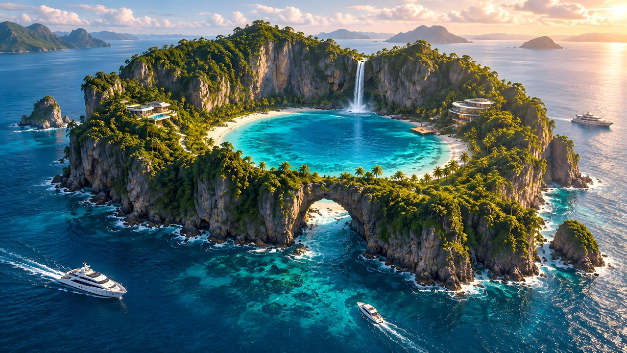 Tropical island ring with villas - HDV 720p wallpapers in 1280x720 resolution