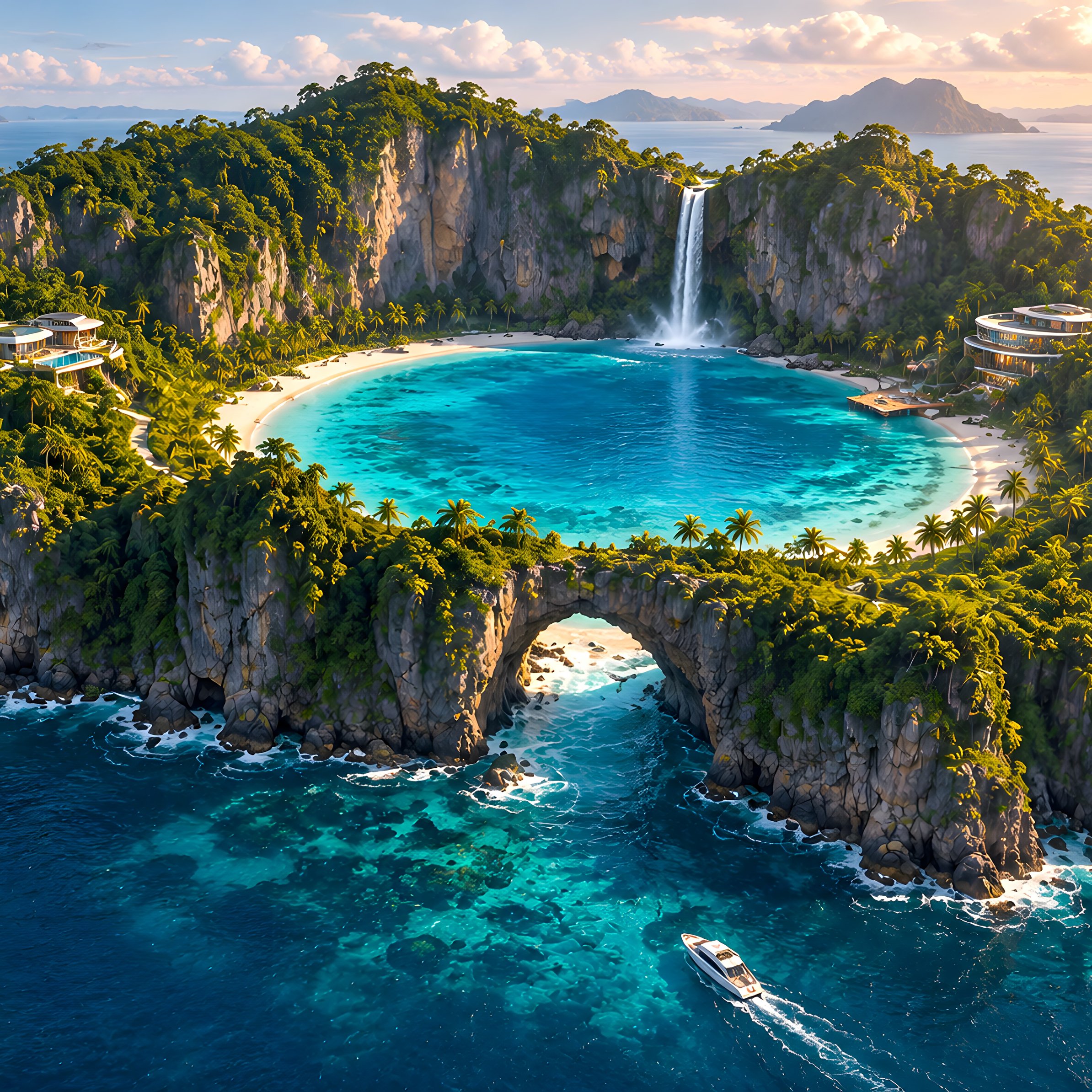 Tropical island ring with villas - Wallpapers for iPad Pro 11″ in 2388x2388 resolution