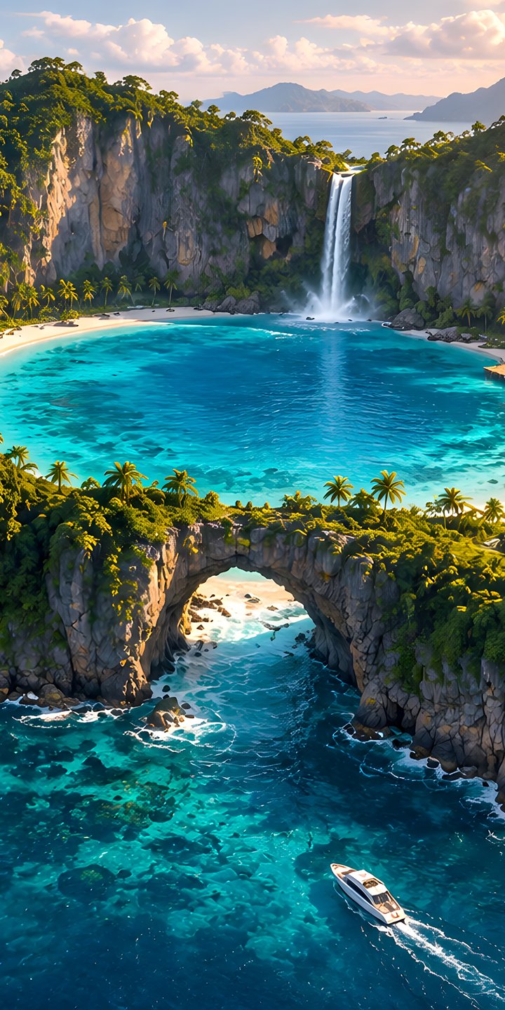 Tropical island ring with villas - Wallpapers for Samsung Galaxy A03s, Xiaomi Redmi 7A, POCO C3 in 720x1440 resolution