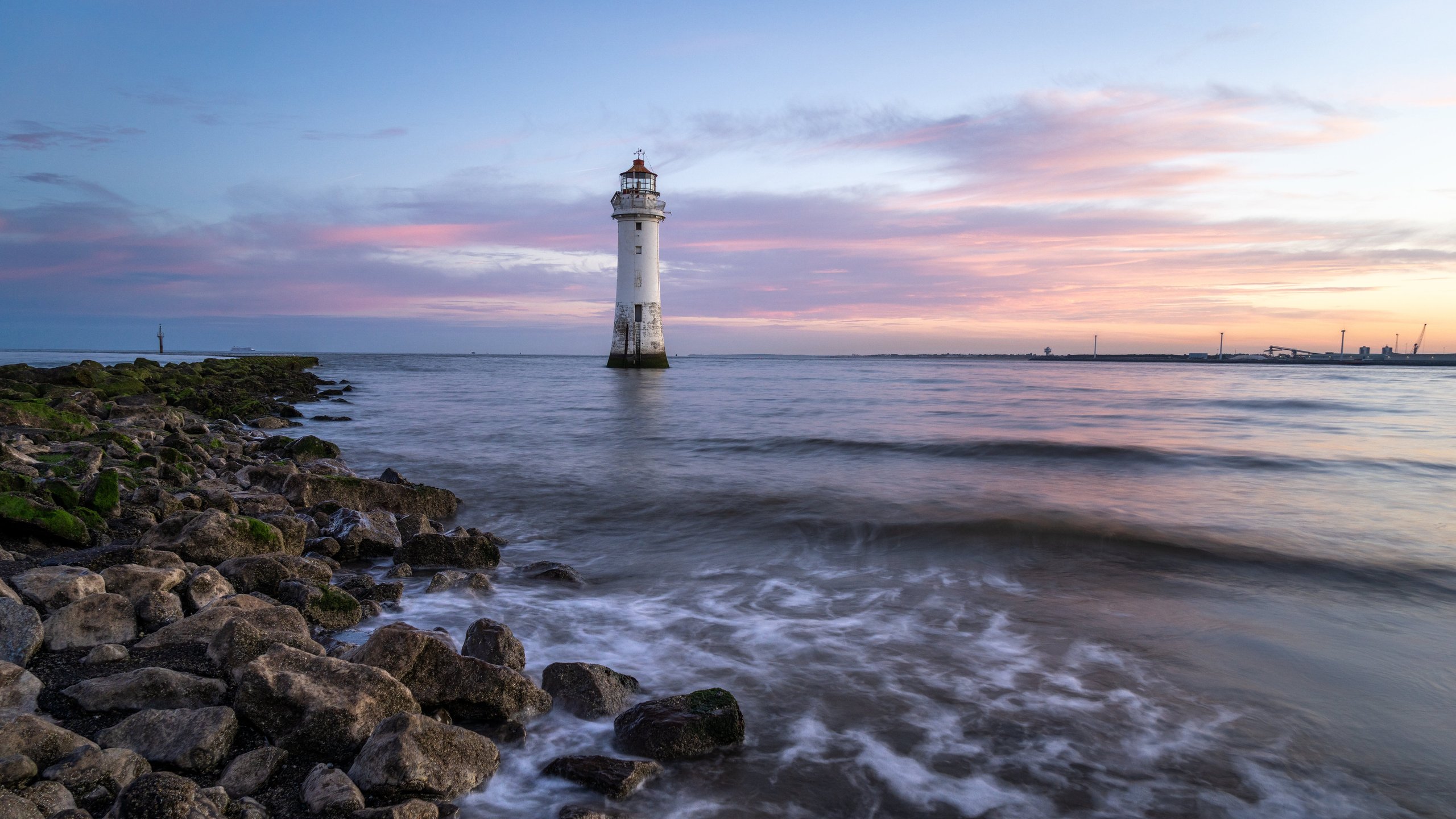 Lighthouse by the Sea at Sunset - 2K Quad HD wallpapers in 2560x1440 resolution