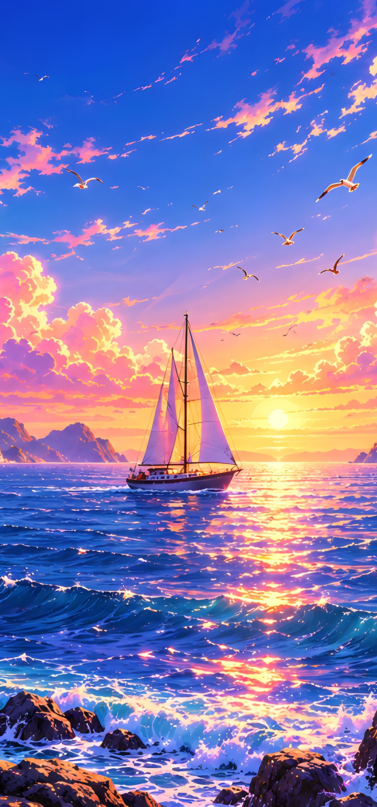 Lighthouse Over the Sunset Coast - Wallpapers for Xiaomi 17/17 Pro in 1220x2608 resolution