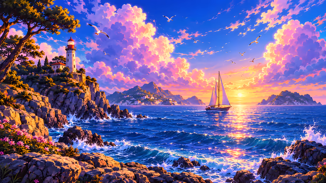 Lighthouse Over the Sunset Coast - Wallpapers for Samsung, HTC, Sony in 540x960 resolution