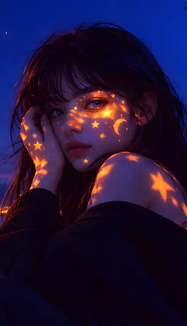 Reflection Wallpapers for Sony Xperia 1/Xperia 1 III/Xperia PRO-I (1644x3840): woman, brunette, crescent moon, rooftop