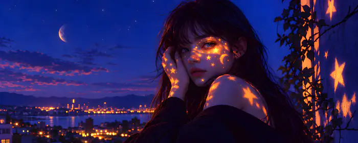 UltraWide 21:9 Wall wallpapers (2560x1080): woman, brunette, crescent moon, rooftop