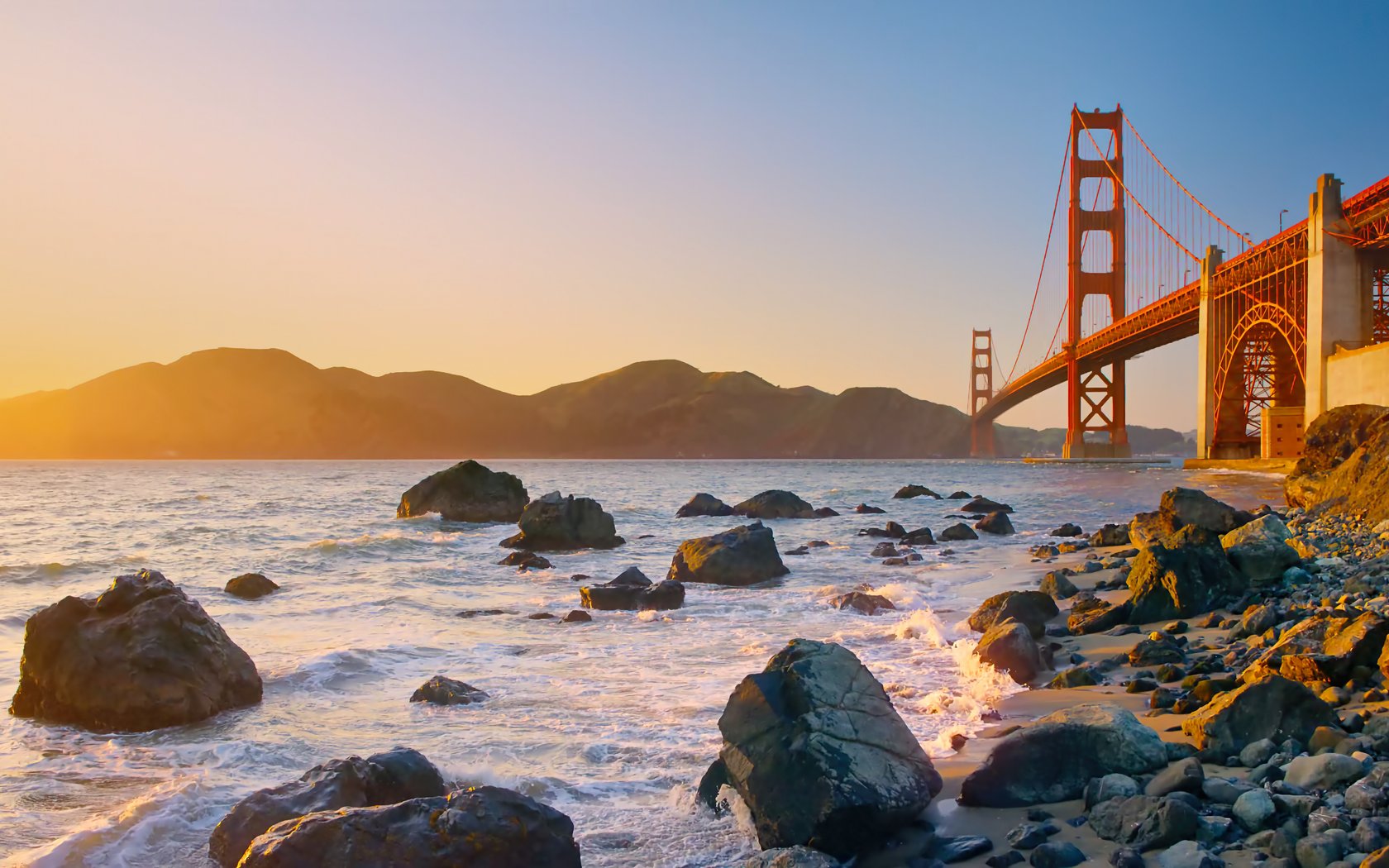 Golden Gate Bridge with calm ocean - WSXGA+ wallpapers in 1680x1050 resolution