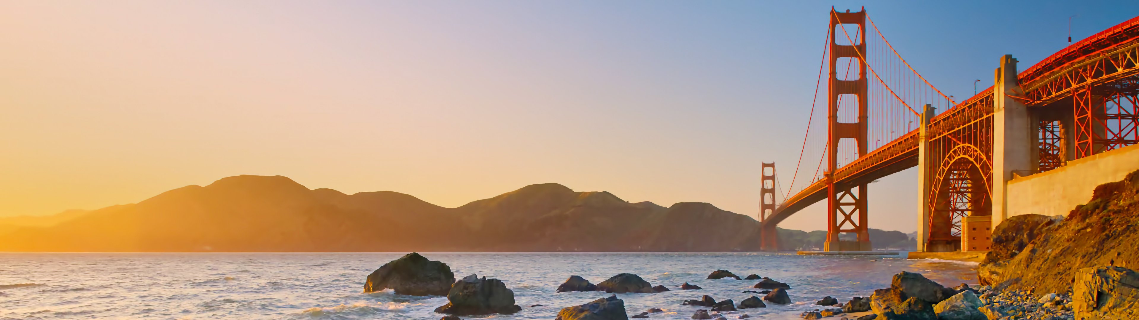 Golden Gate Bridge with calm ocean - UltraWide 32:9 wallpapers in 3840x1080 resolution