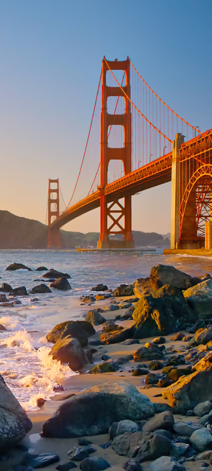 Golden Gate Bridge with calm ocean - Wallpapers for Xiaomi Redmi 10C/C40/C51, Samsung Galaxy A12/A02s/A03/M12 in 720x1600 resolution