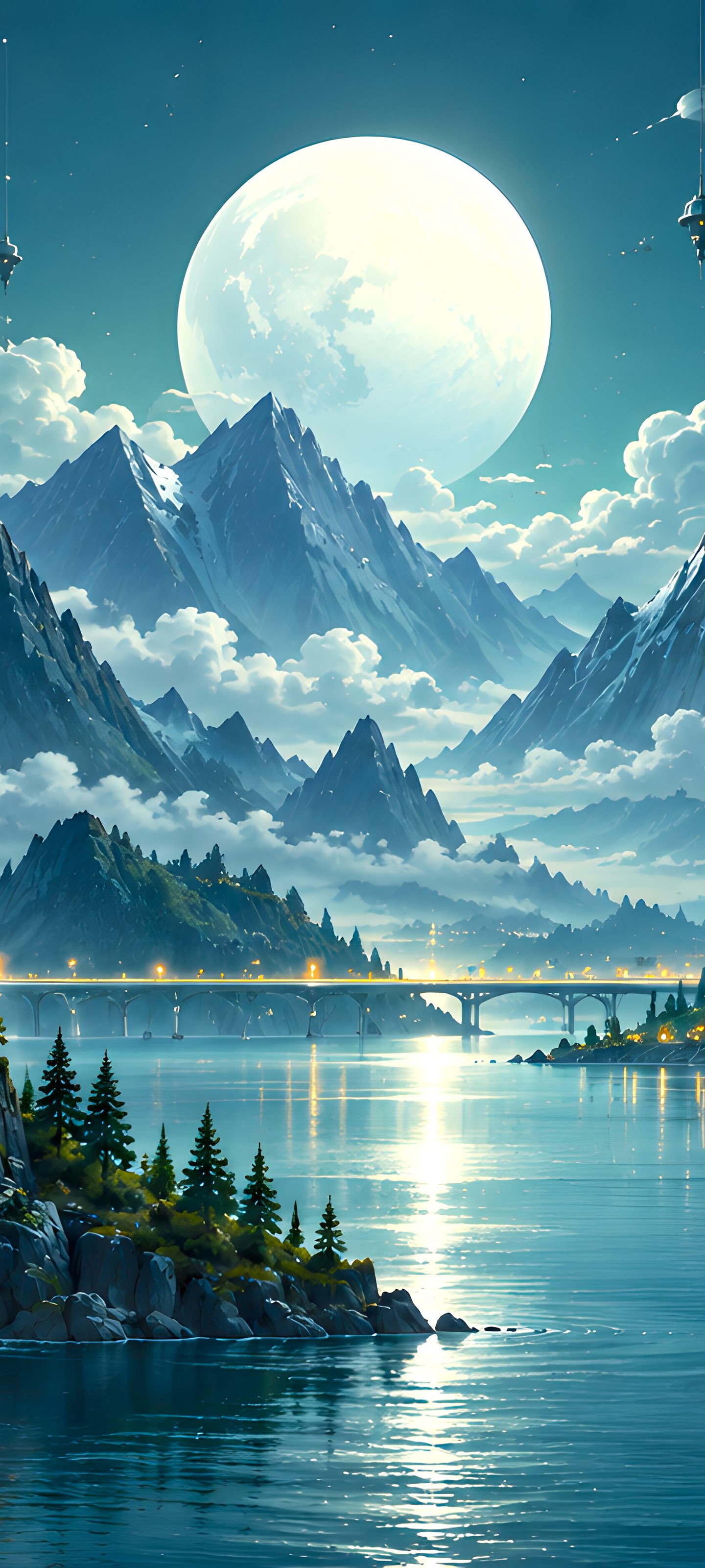 Moonlit Castle Valley Landscape - Wallpapers for Xiaomi 13 Ultra/14 Ultra/15 Ultra/17 Pro Max, Samsung Galaxy S20/S20 Ultra/S21 Ultra in 1440x3200 resolution