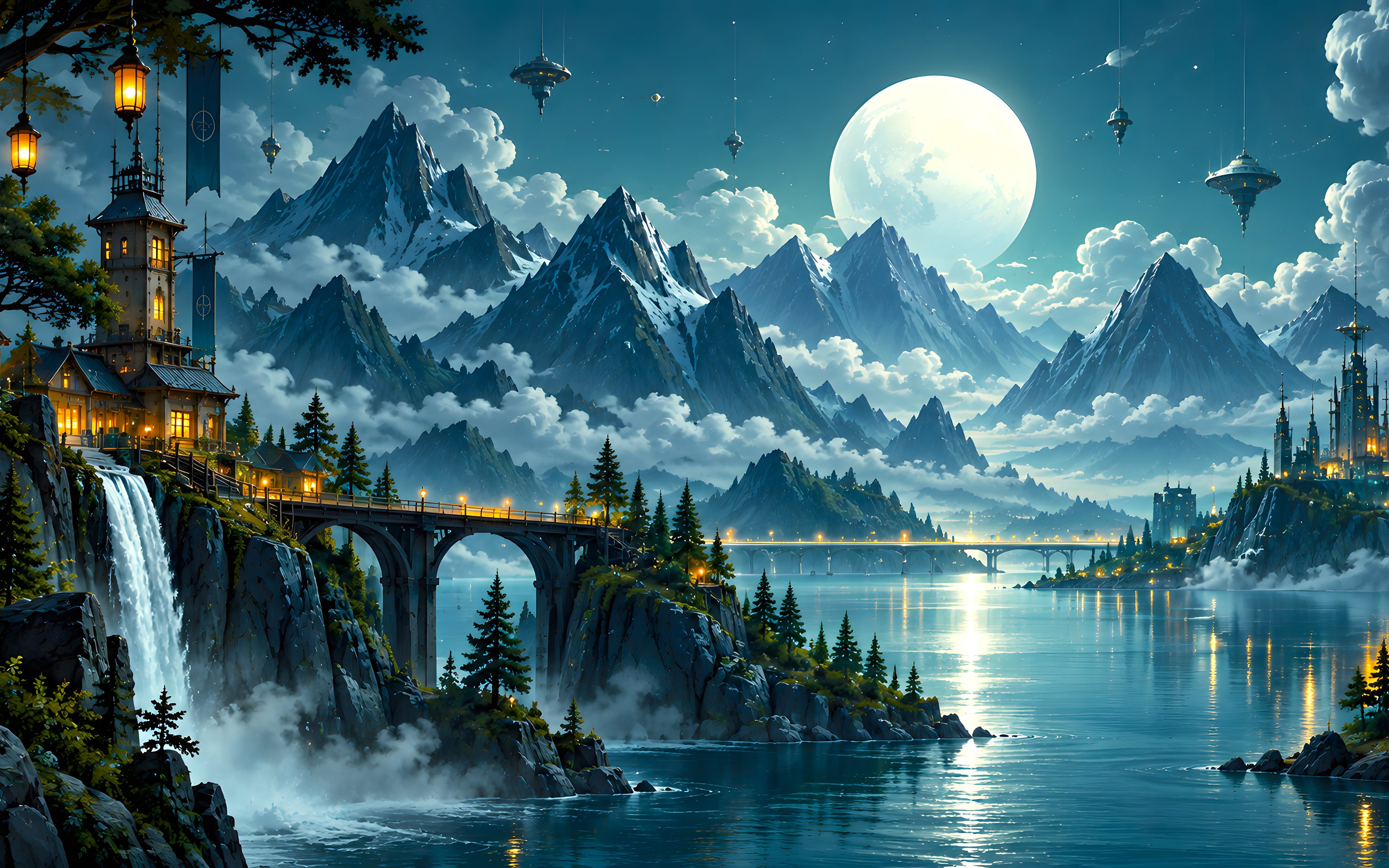 Moonlit Castle Valley Landscape - Wallpapers for Apple MacBook 16″ in 3072x1920 resolution