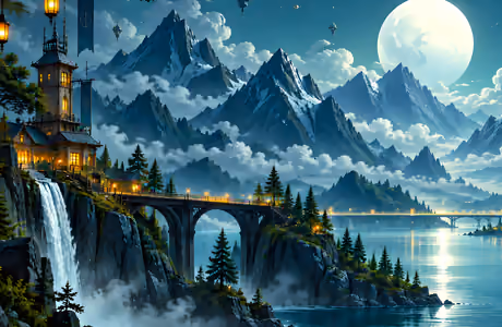 Reflection Wallpapers: castle, Moon, mountains, lake