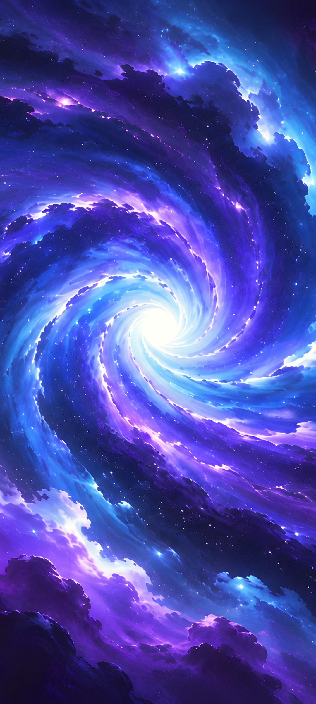 Blue-Violet Cosmic Spiral Waves - Wallpapers for Samsung Galaxy A13/A14/A53, Realme 12 Pro 5G, POCO M5 in 1080x2408 resolution
