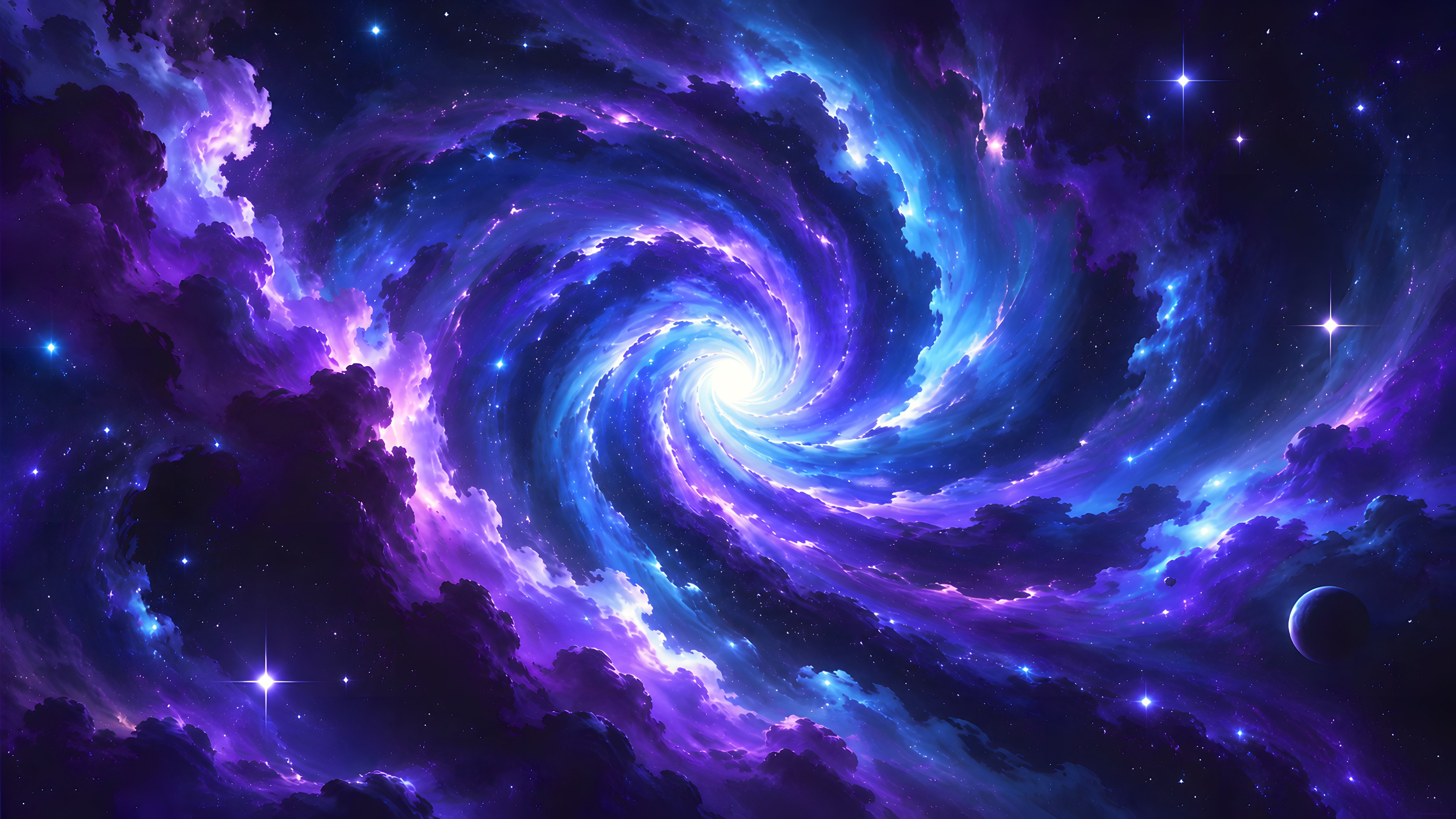 Blue-Violet Cosmic Spiral Waves - 5K wallpapers in 5120x2880 resolution