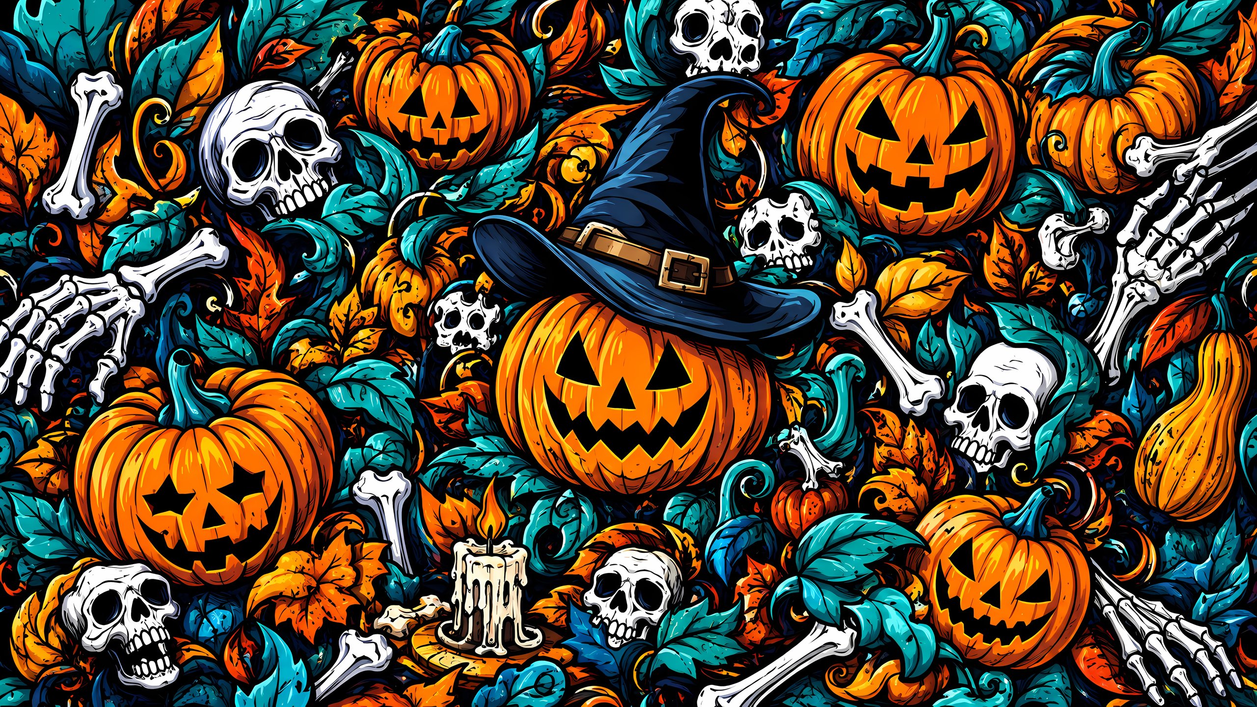 Halloween Pumpkins, Skulls and Bones - 2K Quad HD wallpapers in 2560x1440 resolution