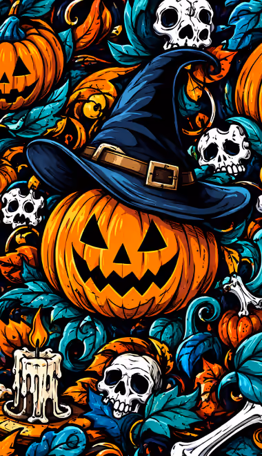 Hat Wallpapers for Xiaomi 15 (1200x2670): Halloween, jack-o-lantern, skull, candles