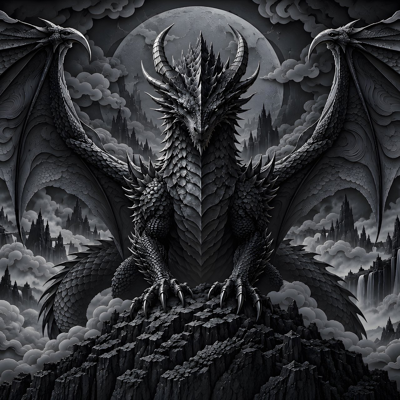 Horned Dragon on a Mountain Peak - Wallpapers for Lenovo, Huawei in 1280x1280 resolution
