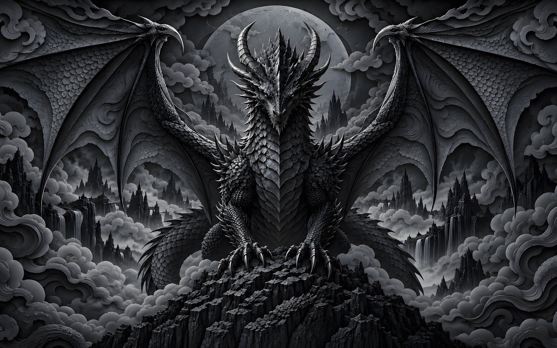 Horned Dragon on a Mountain Peak - WUXGA wallpapers in 1920x1200 resolution