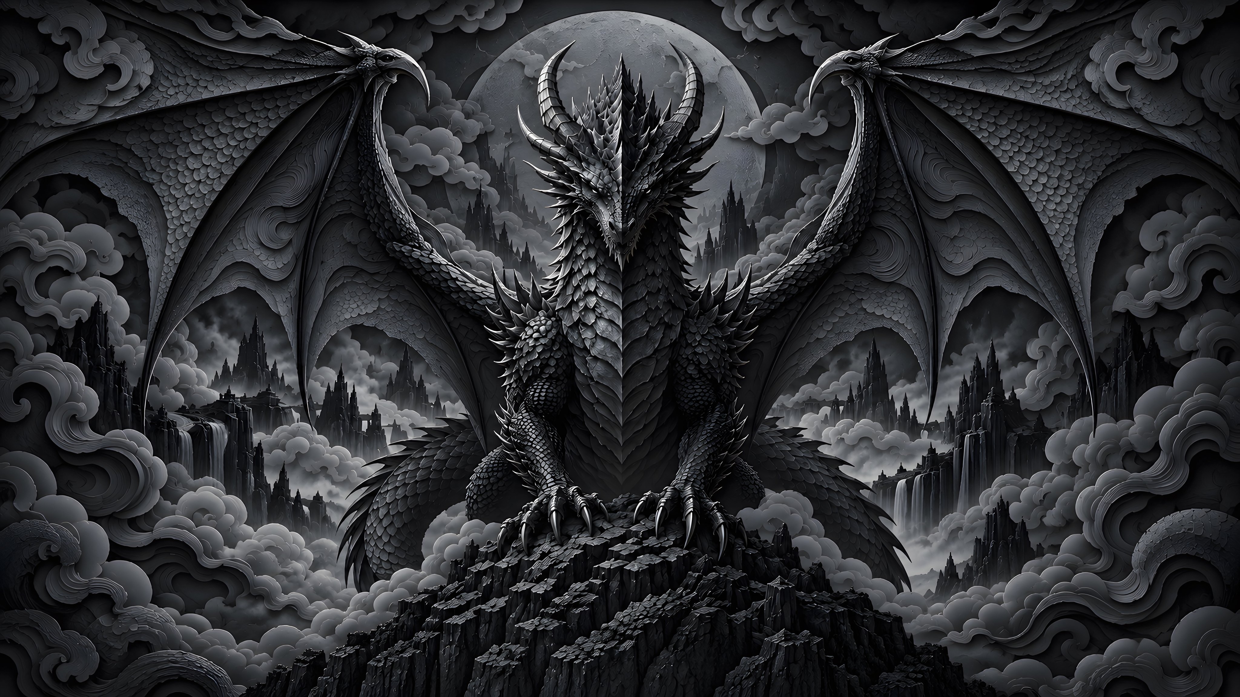 Horned Dragon on a Mountain Peak - Wallpapers for Apple iMac 21.5″ in 4096x2304 resolution
