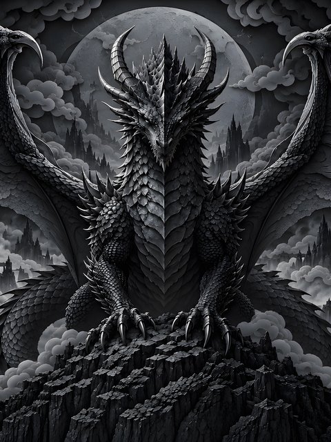 Horned Dragon on a Mountain Peak - Wallpapers for HTC/BlackBerry in 480x640 resolution